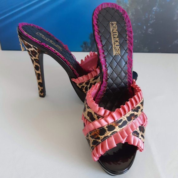 ELLIE Penthouse Ginger Satin Leopard Heels - Picture 5 of 10